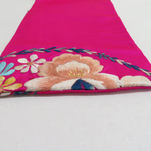 画像をギャラリービューアに読み込む, 半幅帯 アンティーク 絹 日本刺繍 希少 花柄 ピンクxベージュx青 仕立て上がり 長さ348cm