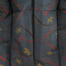 Load image into Gallery viewer, Tsumugi kimono branch pattern navy blue x red x yellow x black single-layered bat collar silk ready-made kimono length 158cm
