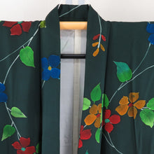 Load image into Gallery viewer, Small pattern, flower pattern, green color x multicolor, slit collar, silk, ready-made kimono, length 161cm