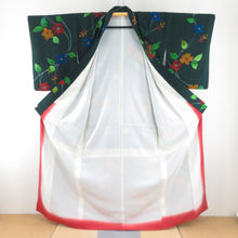 Load image into Gallery viewer, Small pattern, flower pattern, green color x multicolor, slit collar, silk, ready-made kimono, length 161cm
