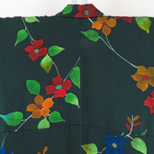 Load image into Gallery viewer, Small pattern, flower pattern, green color x multicolor, slit collar, silk, ready-made kimono, length 161cm