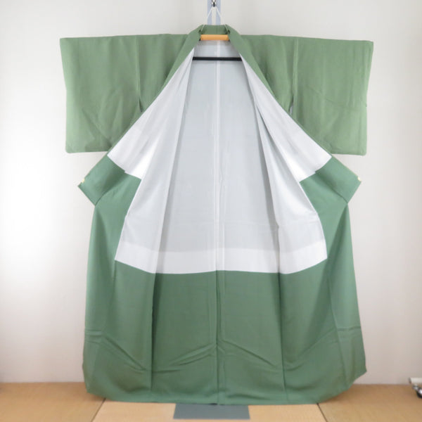 色無地 花菊格子地紋 袷 広衿 洗柿色 正絹 一つ紋 蔦紋 仕立て上がり