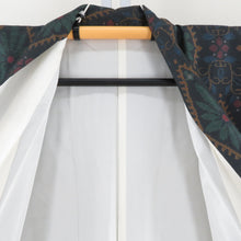 画像をギャラリービューアに読み込む, 紬 着物 大島紬 黒色x多色 菱花模様 袷 広衿 正絹 仕立て上がり着物 身丈158cm