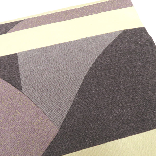 名古屋帯 作り帯 付帯 正絹 シェルピンク×パープル系 切嵌め 裂取り