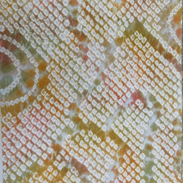 半幅帯 リバーシブル半巾帯 正絹 巾:約16×長さ:約415cm 絞り×小紋 オレンジ色ｘ茶色 鹿の子ｘ花模様 オリジナル 仕立て上がり 長さ415cm 【キモノオフ野々市若松店】 半幅帯 リバーシブル半巾帯 正絹 巾:約16×長さ:約415cm 絞り×小紋