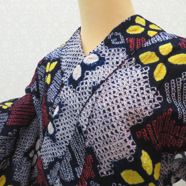 浴衣 絞り 絞り浴衣 藍 白 赤 黄 花デザイン 仕立て上がり 夏物 女性用