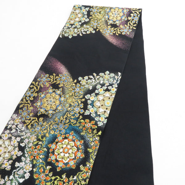 袋帯 たつむら 八綾彩環文 六通柄 黒色x金色x多色 カラフル 金糸銀糸