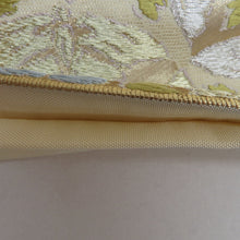 画像をギャラリービューアに読み込む, 袋帯 正絹 クリーム色x金色x多色 蝶々に花紋 パステル系 六通柄 金糸銀糸 フォーマル 礼装 長さ448cm