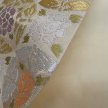 画像をギャラリービューアに読み込む, 袋帯 正絹 クリーム色x金色x多色 蝶々に花紋 パステル系 六通柄 金糸銀糸 フォーマル 礼装 長さ448cm