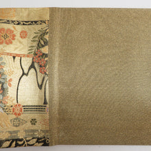画像をギャラリービューアに読み込む, 袋帯 正絹 金色x黒色x多色 丸文に花鳥蝶々 ゴールド系 六通柄 金糸 フォーマル 礼装 長さ432cm