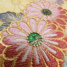 画像をギャラリービューアに読み込む, 袋帯 正絹 パステル系 螺鈿入り 緑色x紫色x金色 流水に切嵌の吉祥模様 六通柄 金糸 フォーマル 礼装 長さ456cm