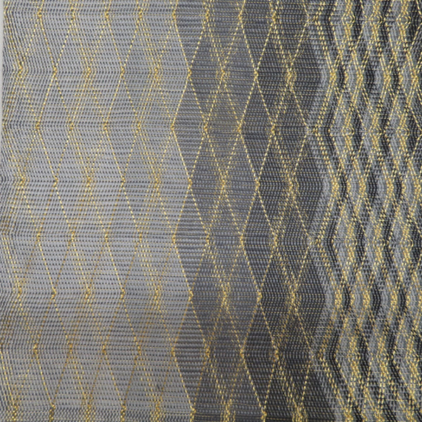 袋帯 正絹 黒色x灰色x金色 金糸 網織り 幾何学模様 菱型模様 お太鼓