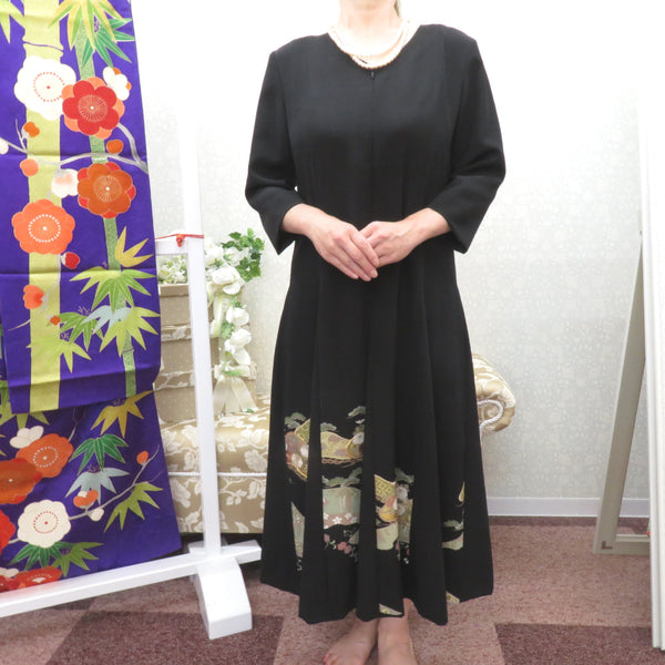 ■フォーマルワンピース■総丈103㎝★黒留袖★和モダン（着物リメイク）30 本郷さん様】フォーマルワンピース✿黒留袖✿和モダン（着物リメイク