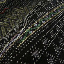 画像をギャラリービューアに読み込む, 袋帯 正絹 吉祥大菱文 黒色xゴールドx多色 金糸 螺鈿輪奈織 六通柄 長さ440cm