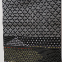 画像をギャラリービューアに読み込む, 袋帯 正絹 吉祥大菱文 黒色xゴールドx多色 金糸 螺鈿輪奈織 六通柄 長さ440cm