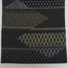 画像をギャラリービューアに読み込む, 袋帯 正絹 吉祥大菱文 黒色xゴールドx多色 金糸 螺鈿輪奈織 六通柄 長さ440cm