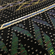 画像をギャラリービューアに読み込む, 袋帯 正絹 吉祥大菱文 黒色xゴールドx多色 金糸 螺鈿輪奈織 六通柄 長さ440cm