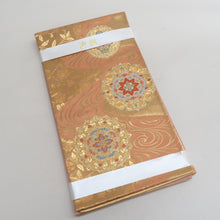 Load image into Gallery viewer, 袋帯 正絹 流水に華文 薄オレンジ色x金色 金糸 六通柄 フォーマル 礼装 長さ440cm