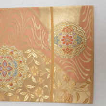 Load image into Gallery viewer, 袋帯 正絹 流水に華文 薄オレンジ色x金色 金糸 六通柄 フォーマル 礼装 長さ440cm