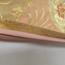 Load image into Gallery viewer, 袋帯 正絹 流水に華文 薄オレンジ色x金色 金糸 六通柄 フォーマル 礼装 長さ440cm
