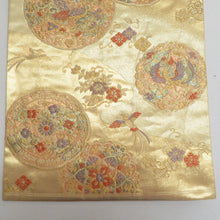 画像をギャラリービューアに読み込む, 袋帯 正絹 丸文に鳳凰紋様 金糸 ゴールド系 六通柄 フォーマル 礼装 長さ440cm