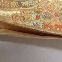 画像をギャラリービューアに読み込む, 袋帯 正絹 丸文に鳳凰紋様 金糸 ゴールド系 六通柄 フォーマル 礼装 長さ440cm