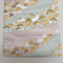 Load image into Gallery viewer, 袋帯 正絹 金糸銀糸 ゴールドxシルバーx多色 パステル系 切嵌紋様 六通柄 フォーマル 礼装 長さ440cm