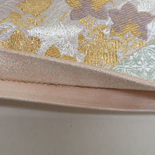 Load image into Gallery viewer, 袋帯 正絹 金糸銀糸 ゴールドxシルバーx多色 パステル系 切嵌紋様 六通柄 フォーマル 礼装 長さ440cm
