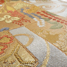 Load image into Gallery viewer, 袋帯 正絹 金糸銀糸 ゴールドxシルバーx多色 流水に切嵌紋様 六通柄 フォーマル 礼装 長さ432cm