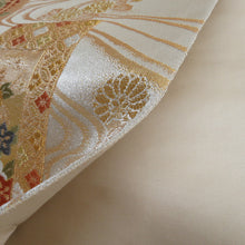 Load image into Gallery viewer, 袋帯 正絹 金糸銀糸 ゴールドxシルバーx多色 流水に切嵌紋様 六通柄 フォーマル 礼装 長さ432cm