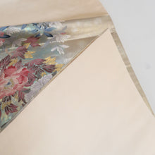 Load image into Gallery viewer, 袋帯 正絹 金糸銀糸 パステル系 花々文様 緑色xピンク色 刺繍入り 六通柄 フォーマル 礼装 長さ440cm