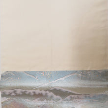 Load image into Gallery viewer, 袋帯 正絹 金糸銀糸 シルバー系 パステル系 薄ピンク色x薄緑色xシルバー 国際公園松島文様 風景文様 六通柄 フォーマル 礼装 長さ432cm