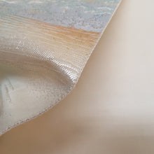 Load image into Gallery viewer, 袋帯 正絹 金糸銀糸 シルバー系 パステル系 薄ピンク色x薄緑色xシルバー 国際公園松島文様 風景文様 六通柄 フォーマル 礼装 長さ432cm