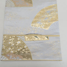 Load image into Gallery viewer, 袋帯 正絹 金糸銀糸 本金箔グレーxゴールドx多色 扇子文様 六通柄 フォーマル 礼装 長さ440cm