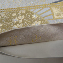 Load image into Gallery viewer, 袋帯 正絹 金糸銀糸 本金箔グレーxゴールドx多色 扇子文様 六通柄 フォーマル 礼装 長さ440cm