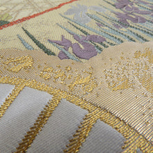 Load image into Gallery viewer, 袋帯 正絹 金糸銀糸 本金箔グレーxゴールドx多色 扇子文様 六通柄 フォーマル 礼装 長さ440cm