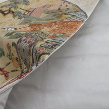 Load image into Gallery viewer, 袋帯 正絹 金糸銀糸 本金箔グレーxゴールドx多色 扇子文様 六通柄 フォーマル 礼装 長さ440cm