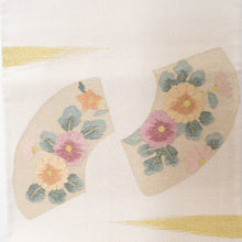 Load image into Gallery viewer, 袋帯 正絹 つづれ織り 金糸 地紙花鳥文様 ベージュ色x金色x多色 お太鼓柄 フォーマル 礼装 長さ440cm