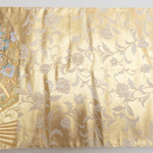 画像をギャラリービューアに読み込む, 袋帯 正絹 金糸 唐草花に華紋文様 金色x緑色x紫色 六通柄 フォーマル 礼装 長さ440cm