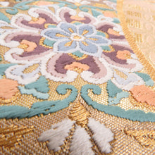 画像をギャラリービューアに読み込む, 袋帯 正絹 金糸 唐草花に華紋文様 金色x緑色x紫色 六通柄 フォーマル 礼装 長さ440cm