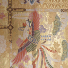 Load image into Gallery viewer, 袋帯 正絹 金糸 金色x緑色x多色 鳳凰に華文紋様 六通柄 フォーマル 礼装 長さ440cm