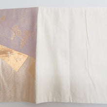 Load image into Gallery viewer, 袋帯 正絹 金糸 色紙文様 ベージュ色x金色x多色 パステル系 六通柄 フォーマル 礼装 長さ430cm