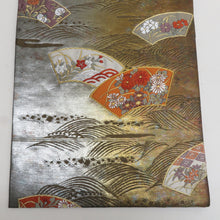 Load image into Gallery viewer, 袋帯 正絹 金糸銀糸 地紙に流水文様 金色x茶色xオレンジ色 ゴールド系 六通柄 フォーマル 礼装 長さ448cm