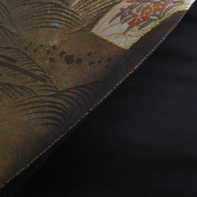 Load image into Gallery viewer, 袋帯 正絹 金糸銀糸 地紙に流水文様 金色x茶色xオレンジ色 ゴールド系 六通柄 フォーマル 礼装 長さ448cm