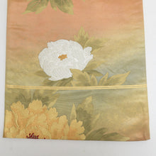 Load image into Gallery viewer, 袋帯 正絹 金糸 牡丹文様 黄緑色x金色 六通柄 フォーマル 礼装 長さ424cm