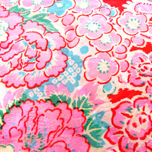 Load image into Gallery viewer, 子供着物 アンティーク 昔 赤 白 ピンク 水色 緑 ベージュ 花々 花玉 女児用 四つ身 総柄 レトロ 上げあり