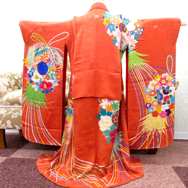 子供着物 希少 昔 アンティーク着物 四つ身 女児用 オレンジブラウン系