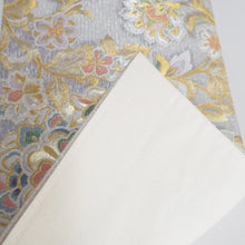 Load image into Gallery viewer, 袋帯 正絹 金糸銀糸 唐草花文様 金色x多色 パステル系 六通柄 フォーマル 礼装 長さ432cm