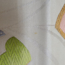 Load image into Gallery viewer, 袋帯 正絹 金糸銀糸 冊子に花々文様 薄黄色xピンク色x多色 未仕立て 六通柄 フォーマル 礼装 長さ448cm