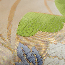 Load image into Gallery viewer, 袋帯 正絹 金糸銀糸 冊子に花々文様 薄黄色xピンク色x多色 未仕立て 六通柄 フォーマル 礼装 長さ448cm